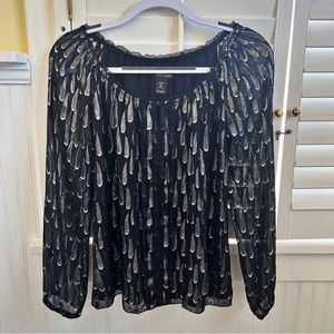 White House Black Market Black & Silver Metallic Off the Shoulder Blouse XS